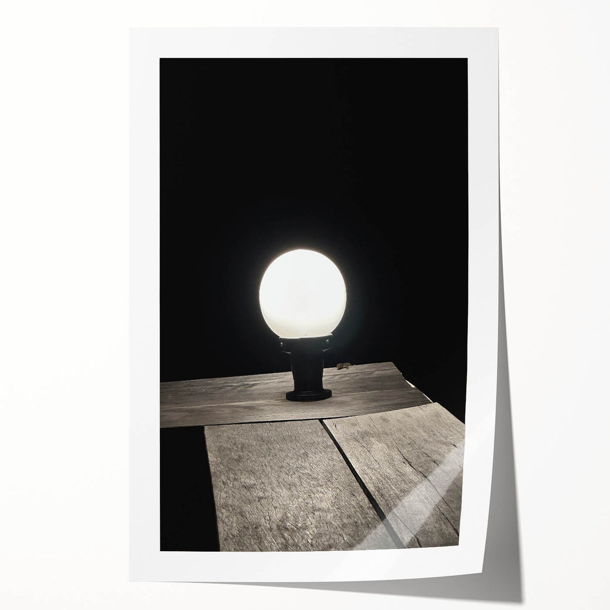 Contemporary Minimalist Nature Art – Night Lamp on Wooden Texture