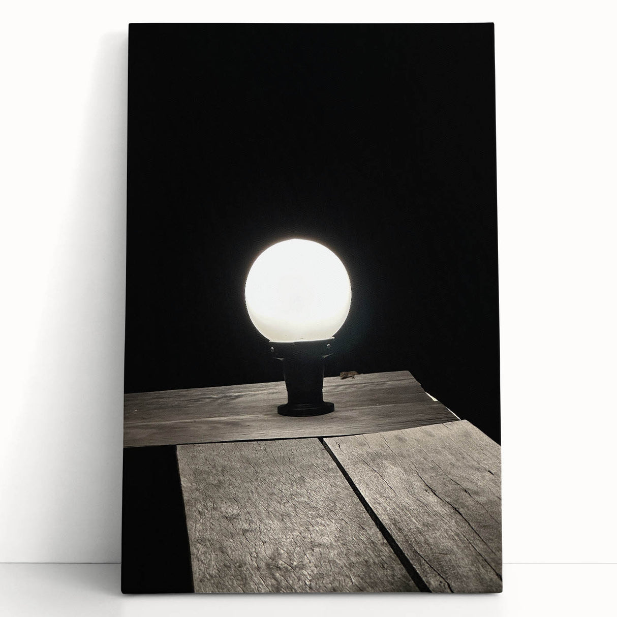 Contemporary Minimalist Nature Art – Night Lamp on Wooden Texture