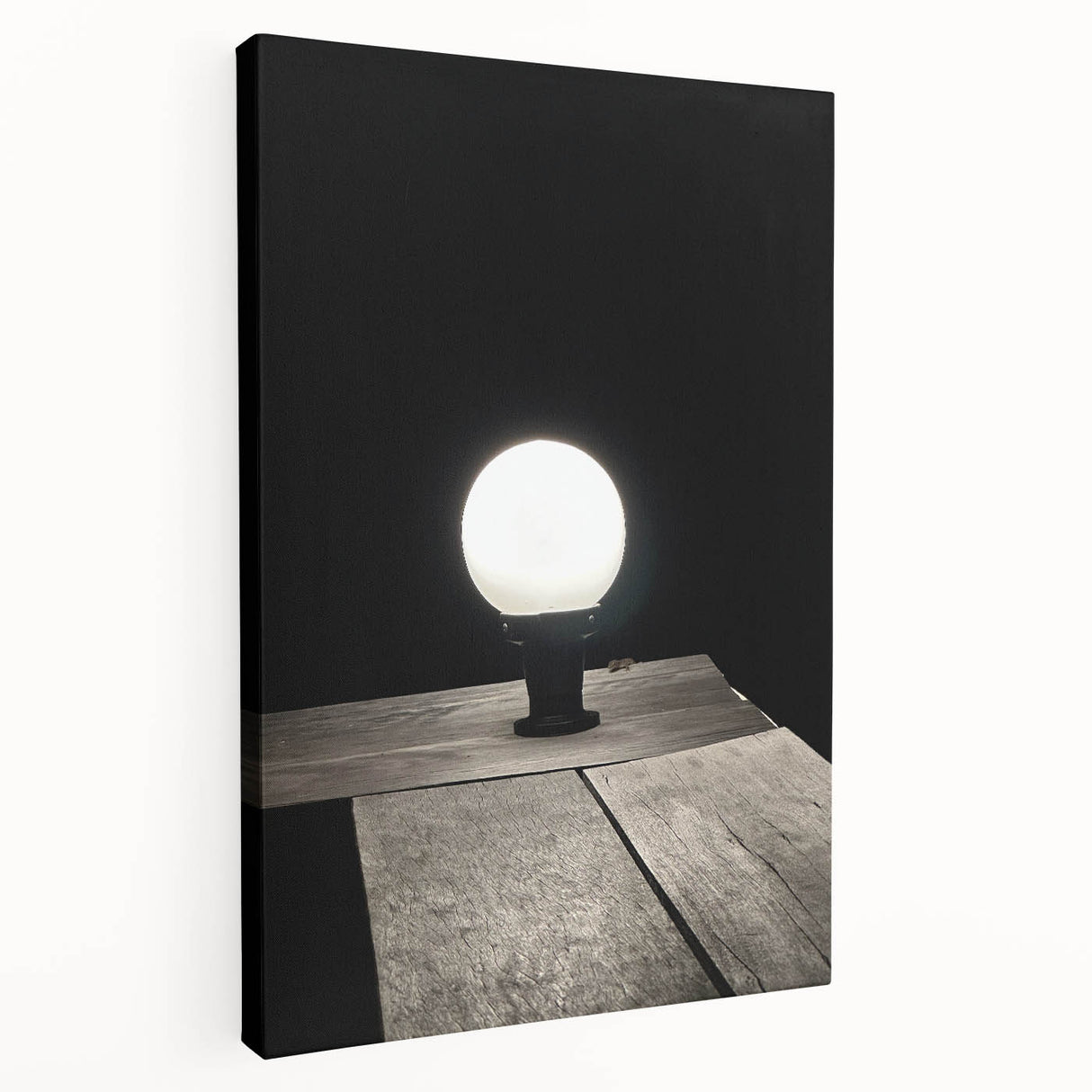 Contemporary Minimalist Nature Art – Night Lamp on Wooden Texture