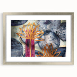 Contemporary Framed Abstract Art – Gold Lotus Over Blue Textures
