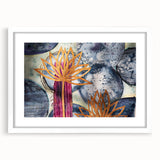 Contemporary Framed Abstract Art – Gold Lotus Over Blue Textures