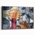 Contemporary Framed Abstract Art – Gold Lotus Over Blue Textures