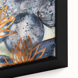 Contemporary Framed Abstract Art – Gold Lotus Over Blue Textures