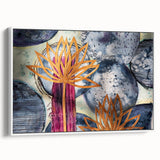 Contemporary Framed Abstract Art – Gold Lotus Over Blue Textures