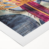 Contemporary Framed Abstract Art – Gold Lotus Over Blue Textures