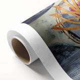 Contemporary Framed Abstract Art – Gold Lotus Over Blue Textures