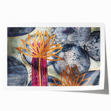 Contemporary Framed Abstract Art – Gold Lotus Over Blue Textures