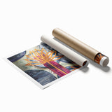 Contemporary Framed Abstract Art – Gold Lotus Over Blue Textures