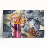 Contemporary Framed Abstract Art – Gold Lotus Over Blue Textures