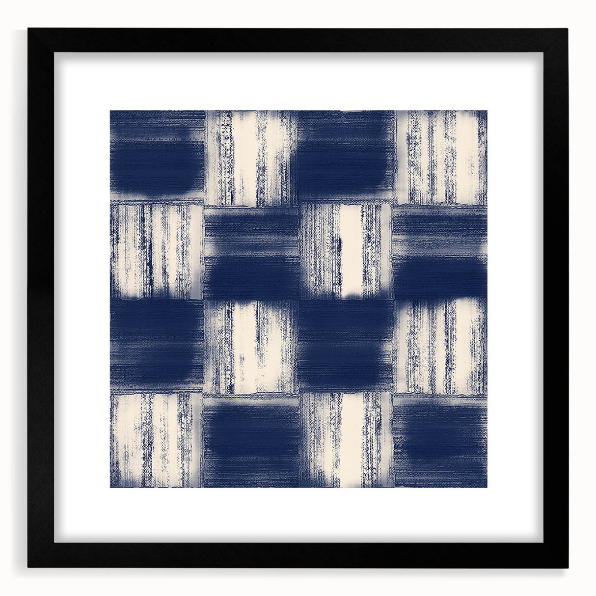 Earthen Harmony Abstracts – Navy Blue Grid Modern Abstract Wall Art