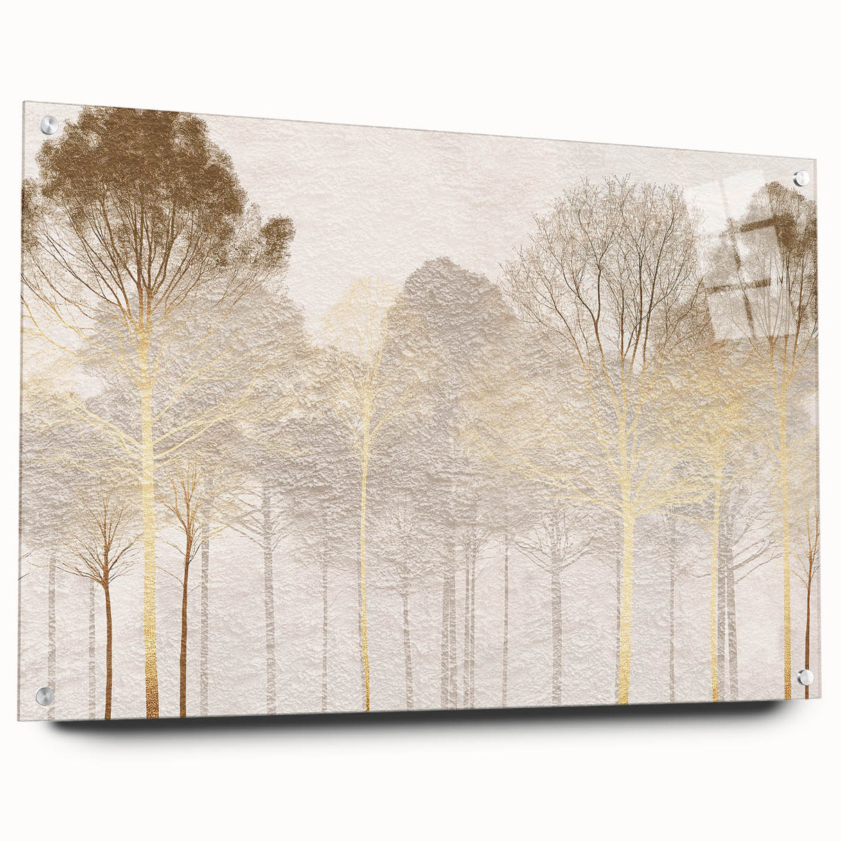 Minimalist Mountain Wall Art – Textured Golden Forest in Haze