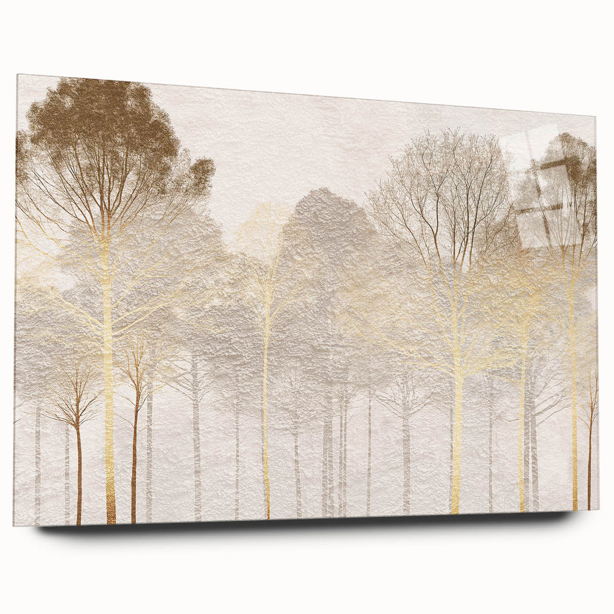 Minimalist Mountain Wall Art – Textured Golden Forest in Haze