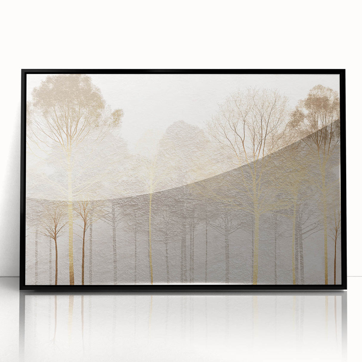 Minimalist Mountain Wall Art – Textured Golden Forest in Haze