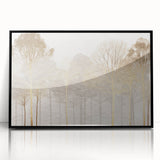 Minimalist Mountain Wall Art – Textured Golden Forest in Haze