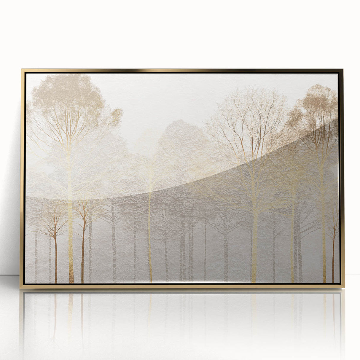 Minimalist Mountain Wall Art – Textured Golden Forest in Haze