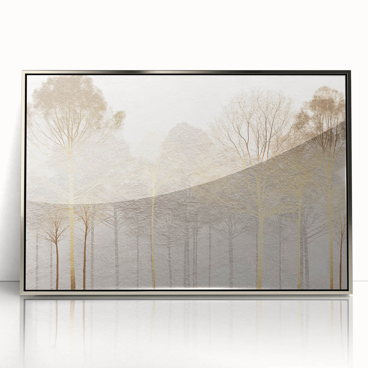 Minimalist Mountain Wall Art – Textured Golden Forest in Haze