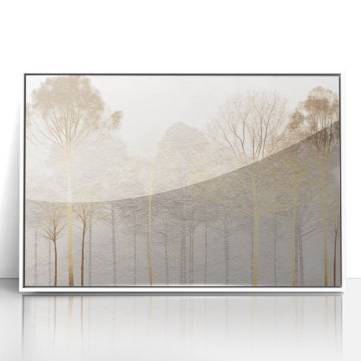 Minimalist Mountain Wall Art – Textured Golden Forest in Haze