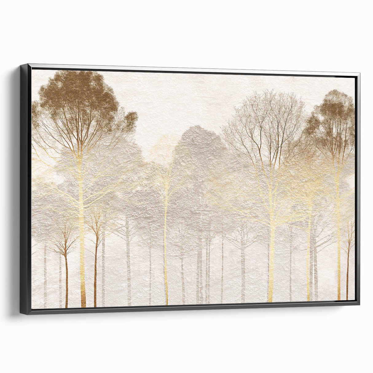 Minimalist Mountain Wall Art – Textured Golden Forest in Haze
