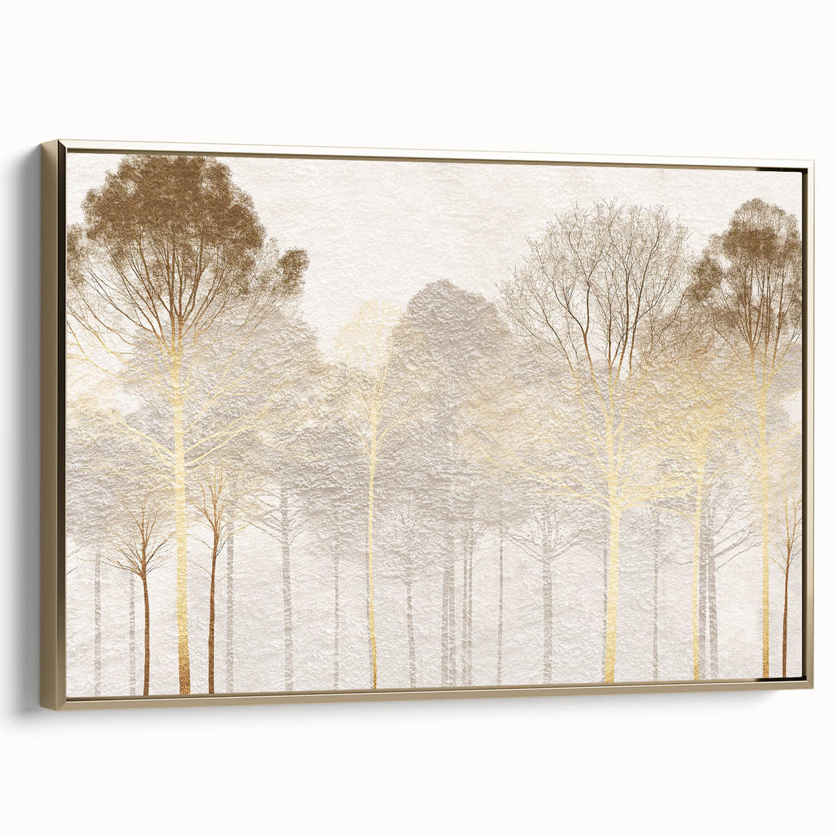 Minimalist Mountain Wall Art – Textured Golden Forest in Haze