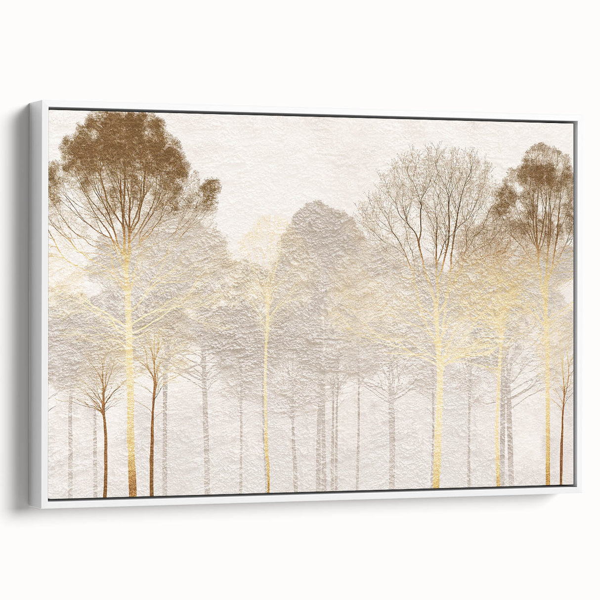 Minimalist Mountain Wall Art – Textured Golden Forest in Haze