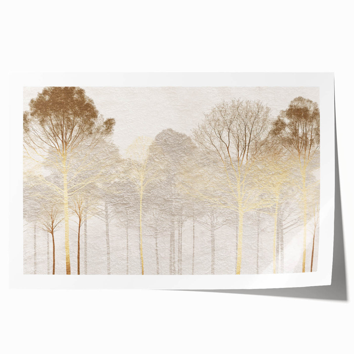 Minimalist Mountain Wall Art – Textured Golden Forest in Haze