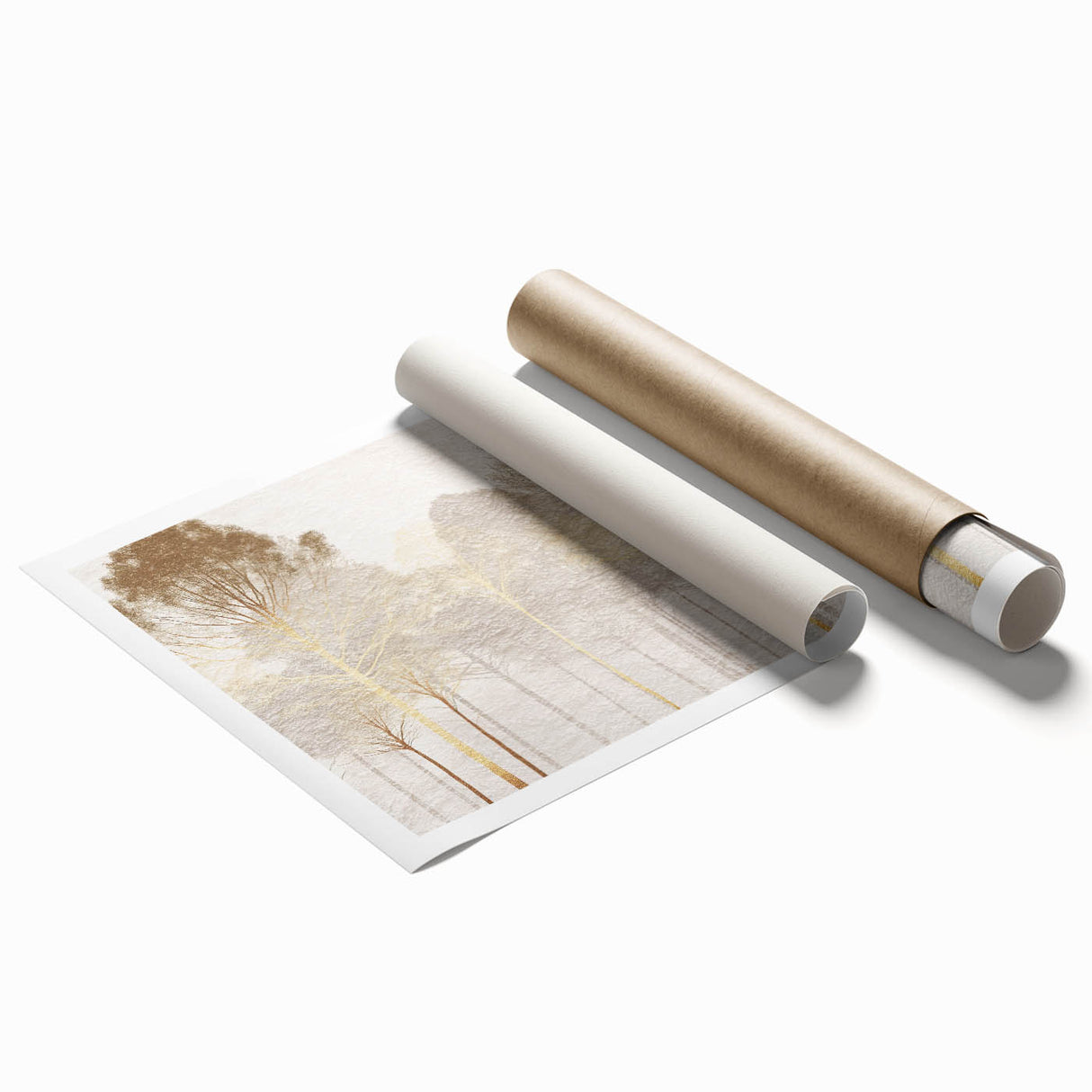 Minimalist Mountain Wall Art – Textured Golden Forest in Haze