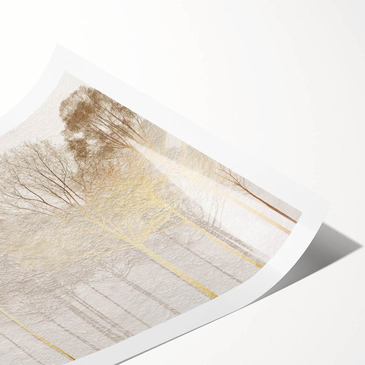 Minimalist Mountain Wall Art – Textured Golden Forest in Haze