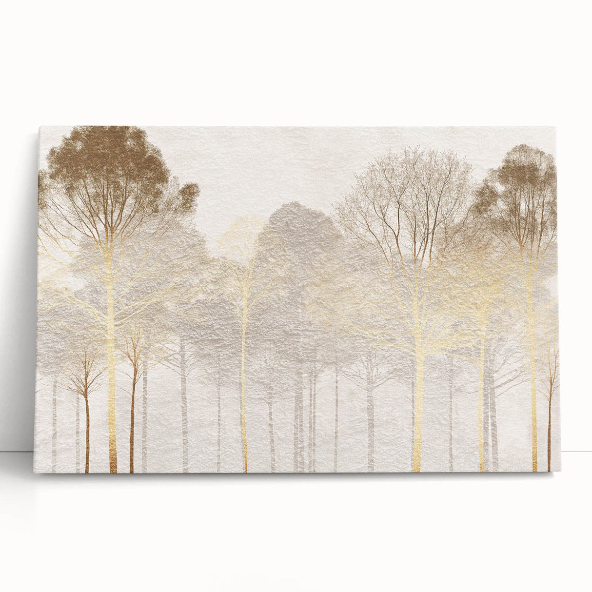 Minimalist Mountain Wall Art – Textured Golden Forest in Haze