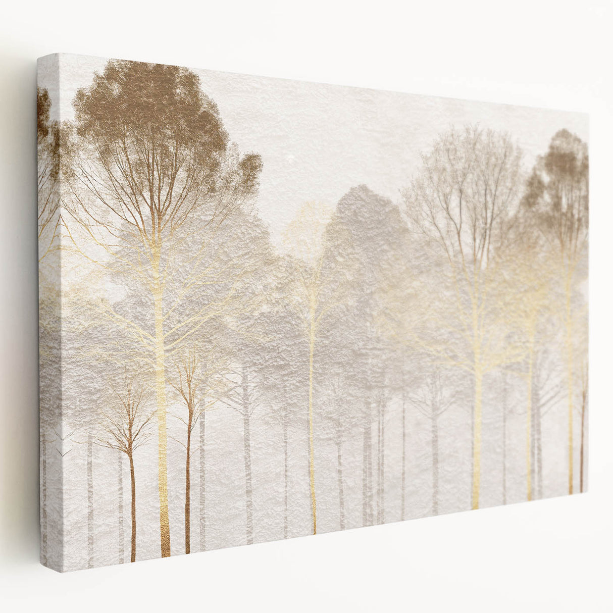 Minimalist Mountain Wall Art – Textured Golden Forest in Haze