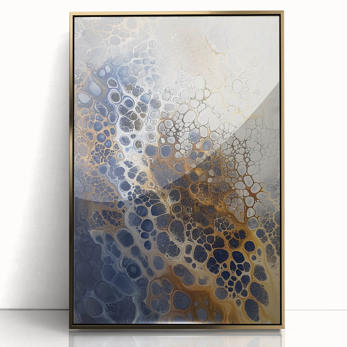 Large Abstract Wall Decor – Navy, Beige, and Gold Organic Pattern