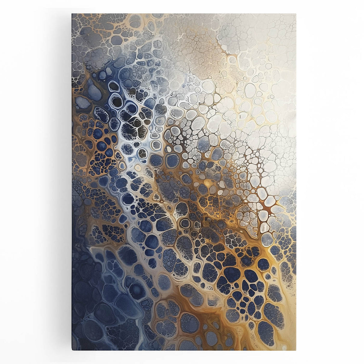 Large Abstract Wall Decor – Navy, Beige, and Gold Organic Pattern
