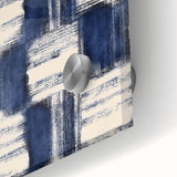 Structured Serenity – Navy Grid Pattern Canvas from Earthen Harmony