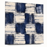 Structured Serenity – Navy Grid Pattern Canvas from Earthen Harmony