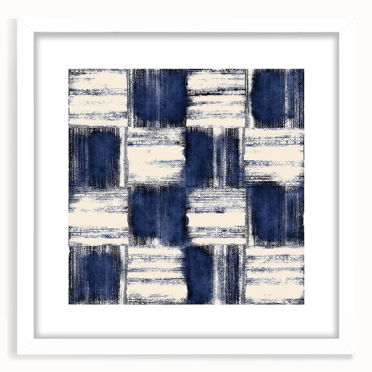 Structured Serenity – Navy Grid Pattern Canvas from Earthen Harmony