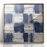 Structured Serenity – Navy Grid Pattern Canvas from Earthen Harmony