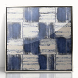 Structured Serenity – Navy Grid Pattern Canvas from Earthen Harmony