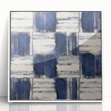 Structured Serenity – Navy Grid Pattern Canvas from Earthen Harmony