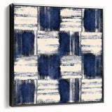 Structured Serenity – Navy Grid Pattern Canvas from Earthen Harmony