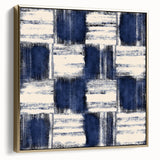Structured Serenity – Navy Grid Pattern Canvas from Earthen Harmony