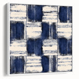 Structured Serenity – Navy Grid Pattern Canvas from Earthen Harmony