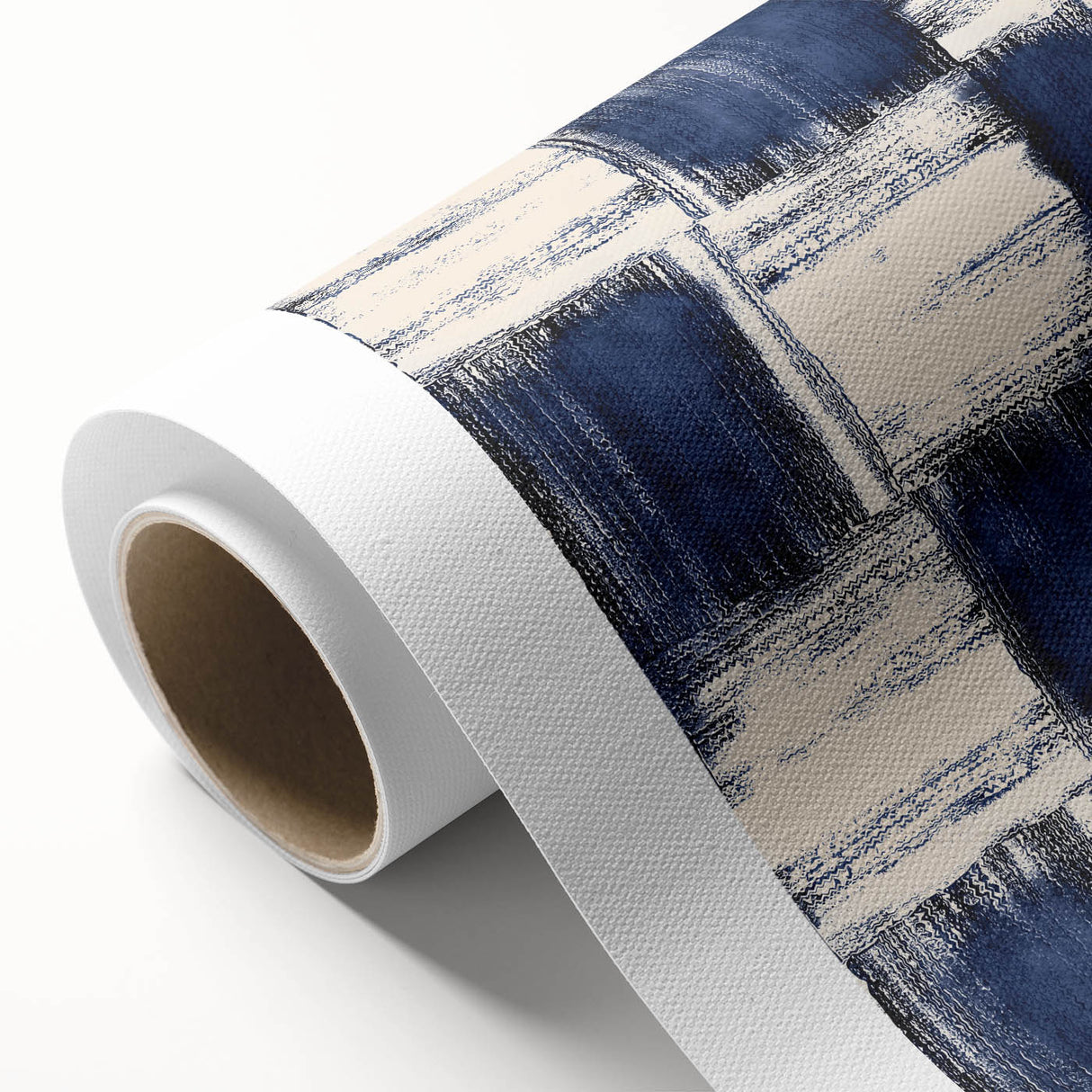 Structured Serenity – Navy Grid Pattern Canvas from Earthen Harmony