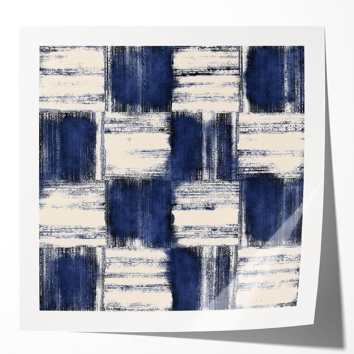 Structured Serenity – Navy Grid Pattern Canvas from Earthen Harmony