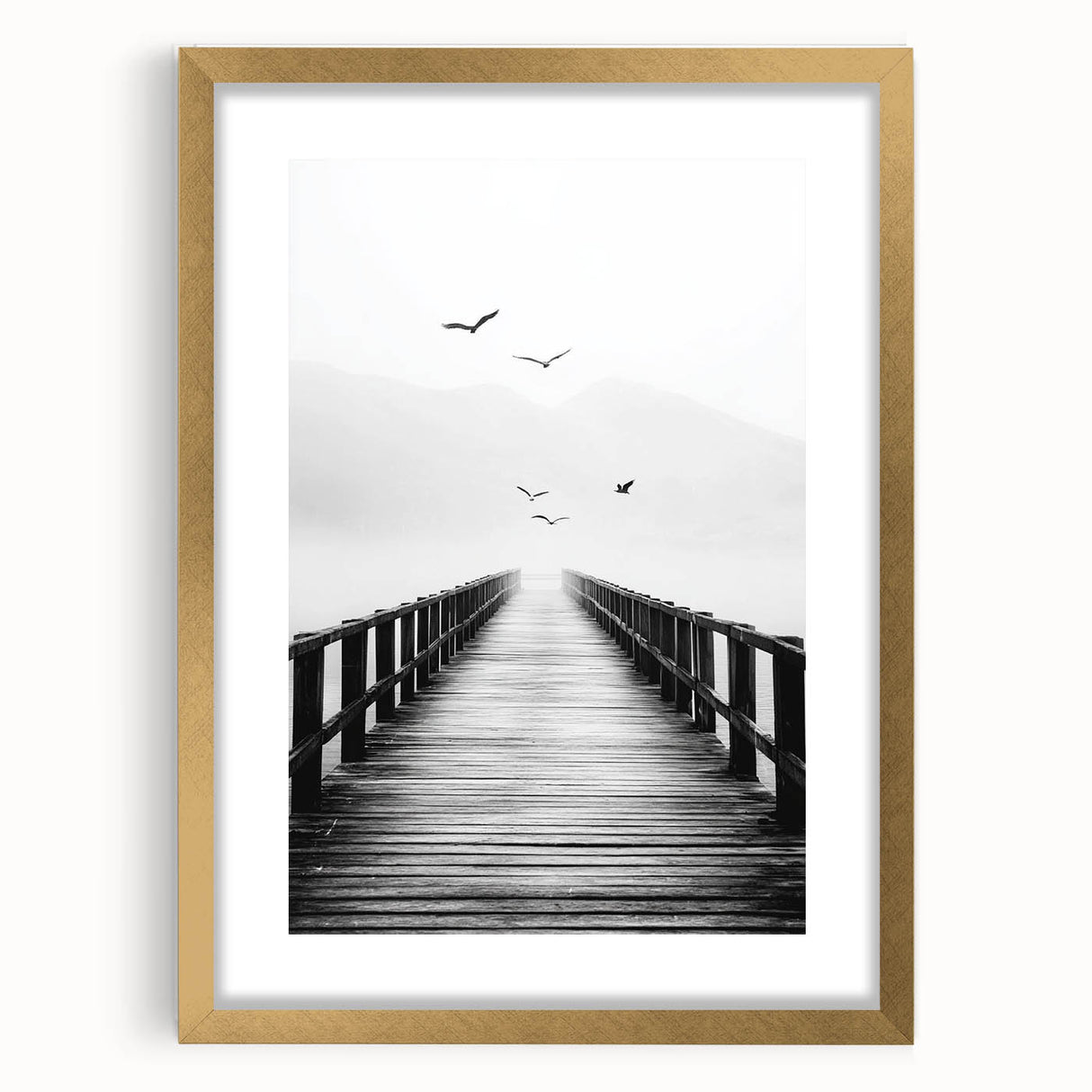 Misty Pier with Birds - Fine Art Photography Framed Prints