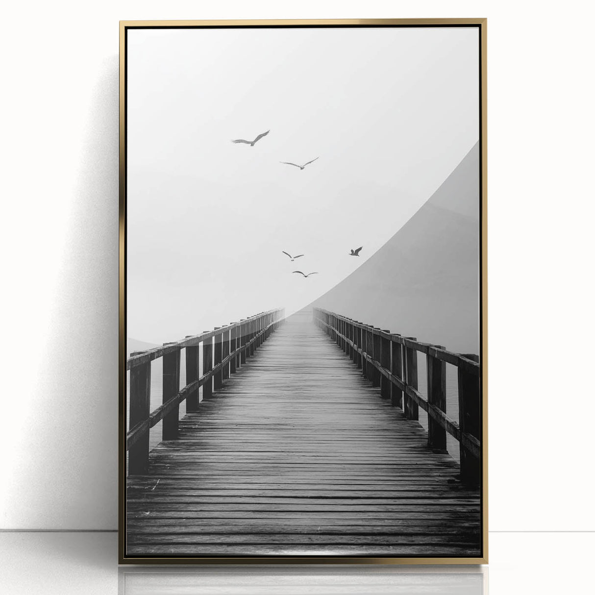 Misty Pier with Birds - Fine Art Photography Framed Prints