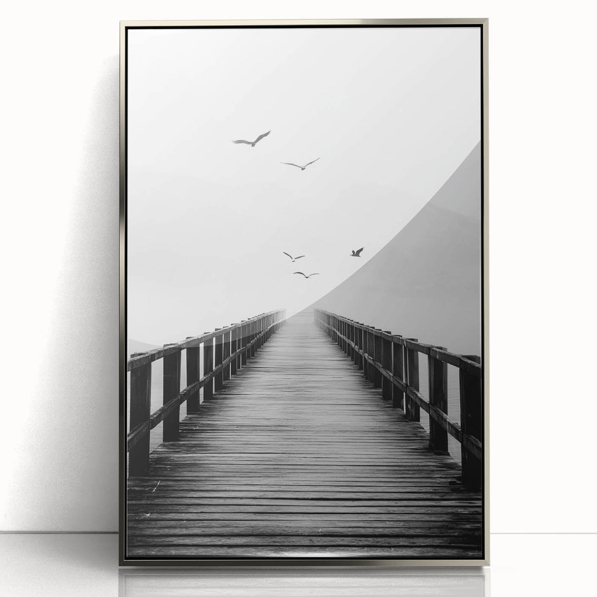 Misty Pier with Birds - Fine Art Photography Framed Prints
