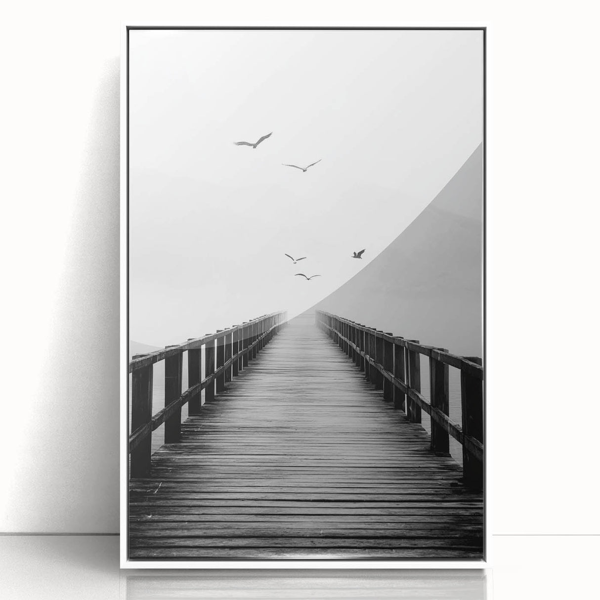 Misty Pier with Birds - Fine Art Photography Framed Prints
