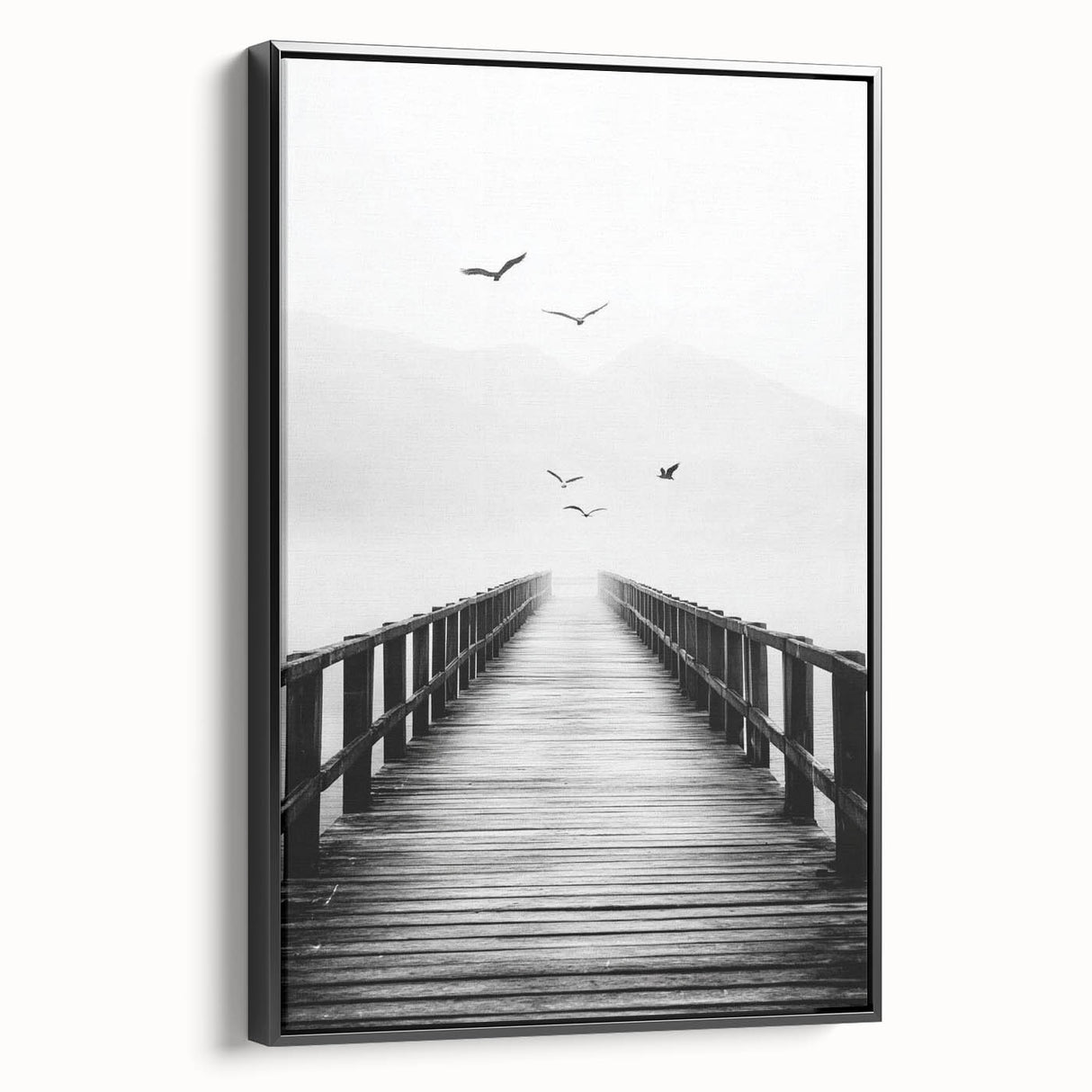 Misty Pier with Birds - Fine Art Photography Framed Prints