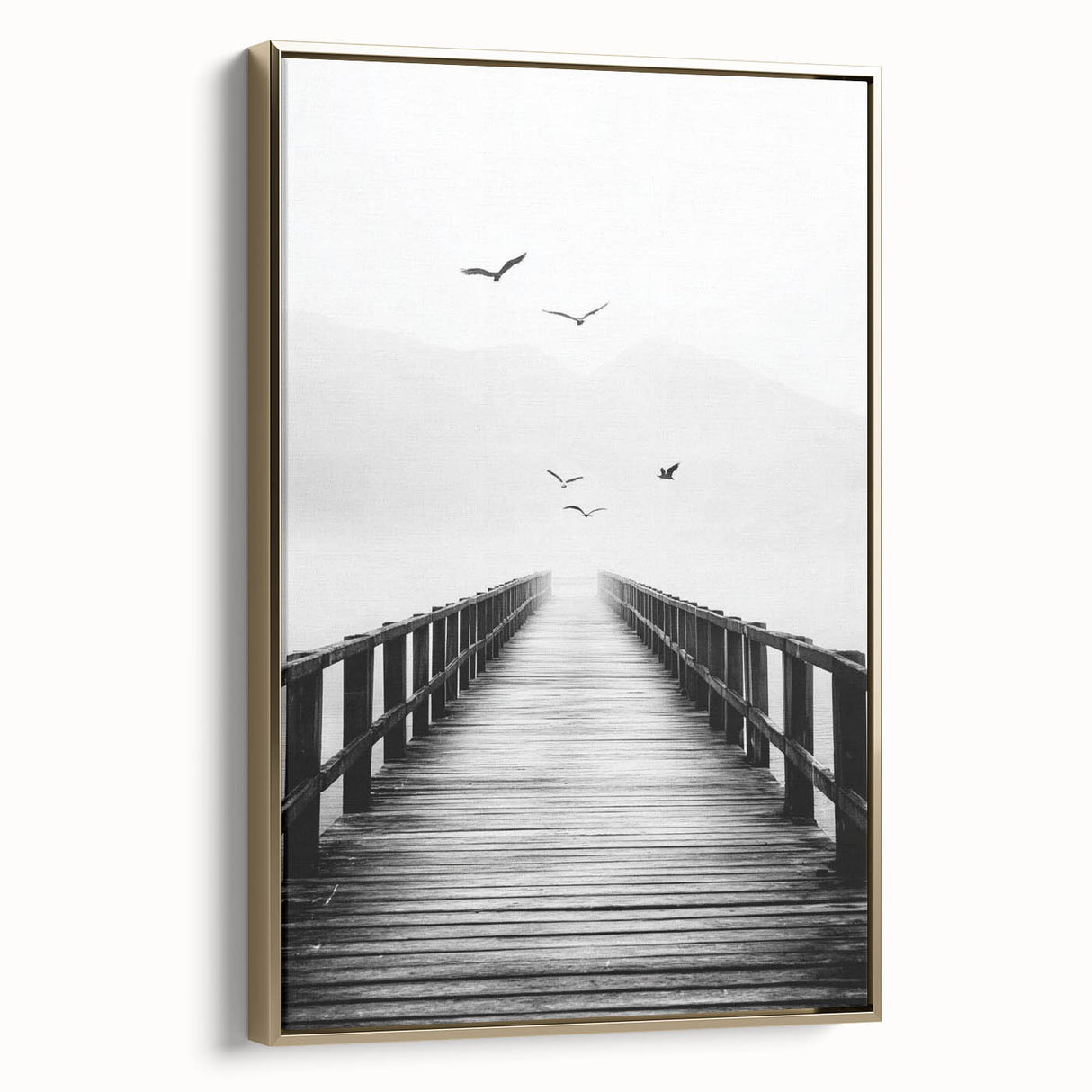Misty Pier with Birds - Fine Art Photography Framed Prints