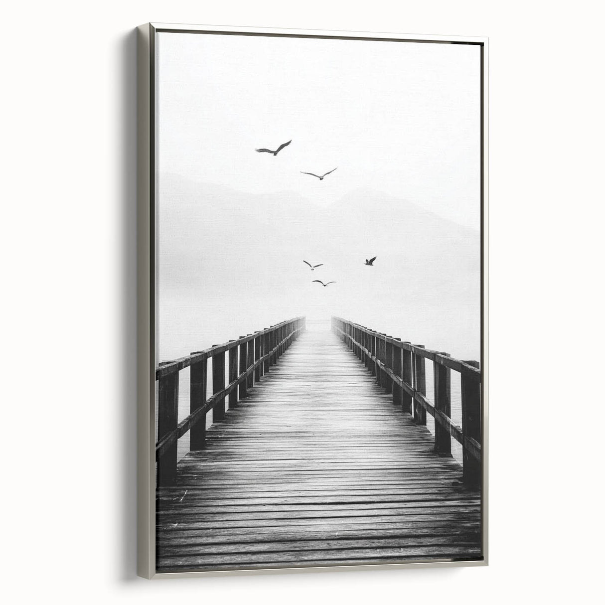 Misty Pier with Birds - Fine Art Photography Framed Prints