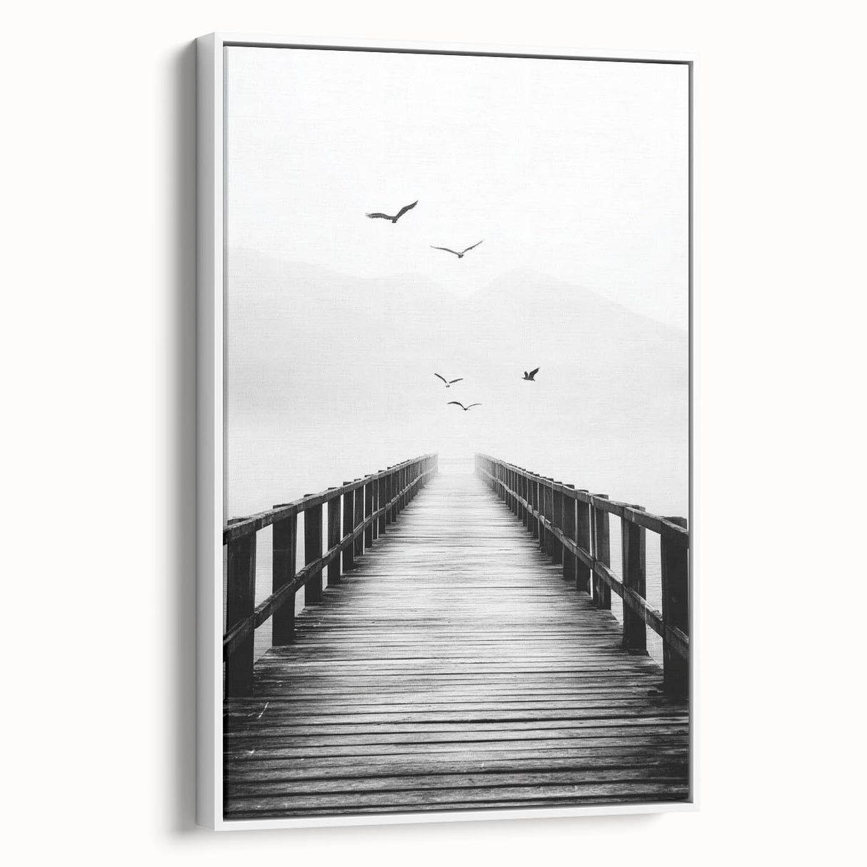 Misty Pier with Birds - Fine Art Photography Framed Prints